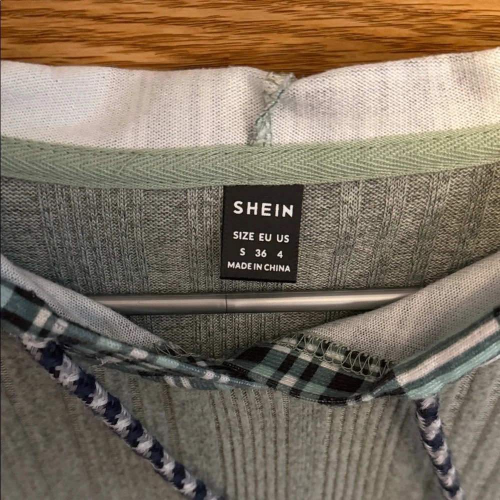 Green hoodie with Plaid Accent - Picture 3 of 3